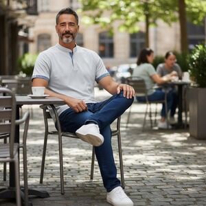 Mantra‎ Performance Polo Shirt Mens Large Gray Band Collar Recycled Stretch 0701